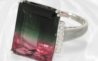 Ring: fancy goldsmith's ring with large bicolour tourmaline of approx. 20.2ct
