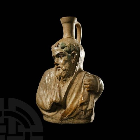 Roman Glazed Terracotta Vase with Bust of Silenus