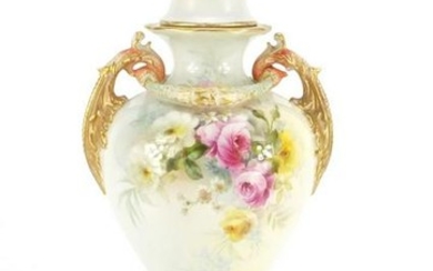 Royal Worcester vase and cover with twin handles by