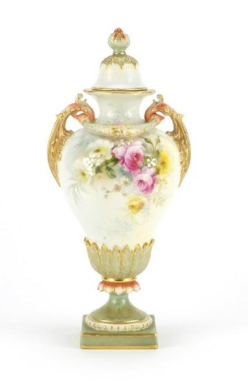 Royal Worcester vase and cover with twin handles by