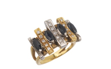SAPPHIRE AND DIAMOND BAND RING IN 18KT YELLOW GOLD