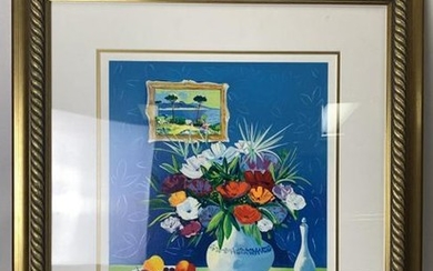 SIGNED PICOT WATERCOLOR SERIGRAPH BOUQUET FRAMED