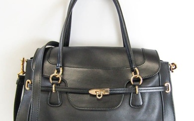Salvatore Ferragamo Gancini Women's Leather Handbag Shoulder Bag Black