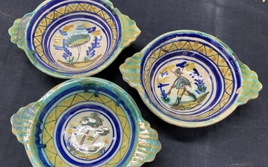 Set 3 Hand Crafted & Painted Ceramic Bowls, Spain