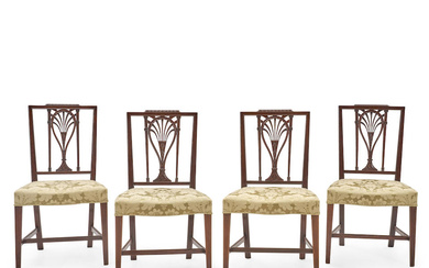 Set of Four Federal Mahogany Upholstered Side Chairs, Philadelphia, Pennsylvania,...