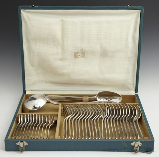 Set of Thirty-Eight Pieces of Silver Plated Flatware