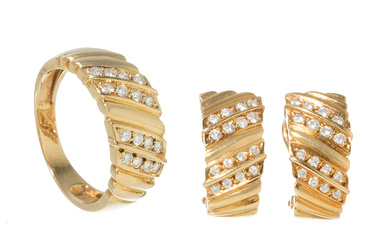 Set of earrings and ring in gold and diamonds