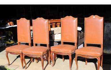 Set of four antique French high back dining chairs, with bro...