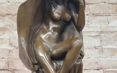 Sexy Nude Female Figure Underneath a Shawl - Original Bronze Art Deco Sculpture