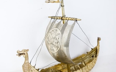 Silver Vermeil Viking Ship on Stand