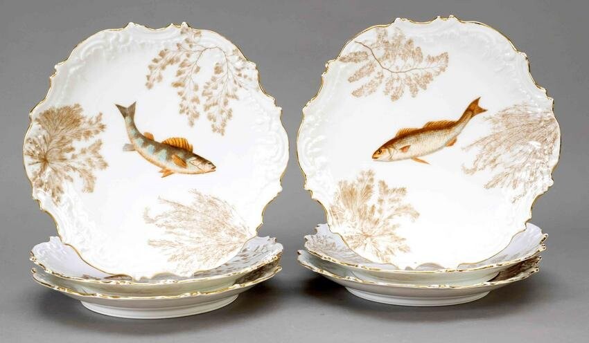 Six fish plates, Emille Coiffe