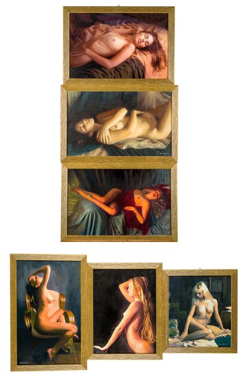 Six paintings depicting female nudes