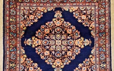 Square Sarouk Navy Blue Hand Knotted Wool Oriental Area Rug 3'6" x 3'6"