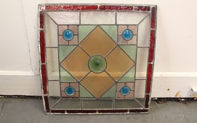 Square Vintage Arts & Crafts Stained Glass with Geometric Pattern