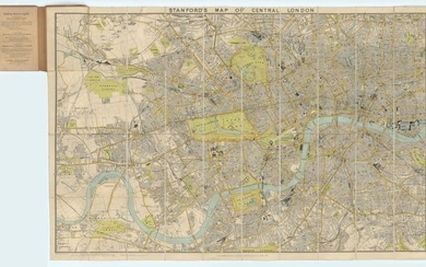 Stanford's Map of Central London. Folding, linen-backed antique city plan 1905