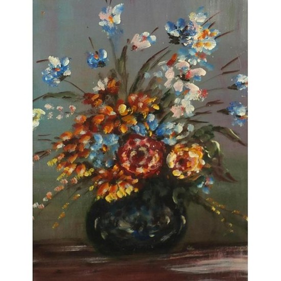 Still life flowers in a vase, oil on board, bearing an