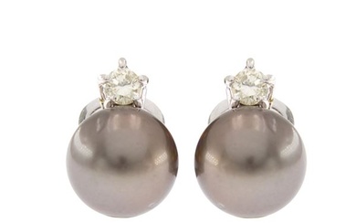 Tahitian pearl and diamond lobe earrings