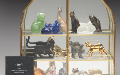 The Franklin Mint "Curio Cabinet Cats" Figurine Collection with Display Case