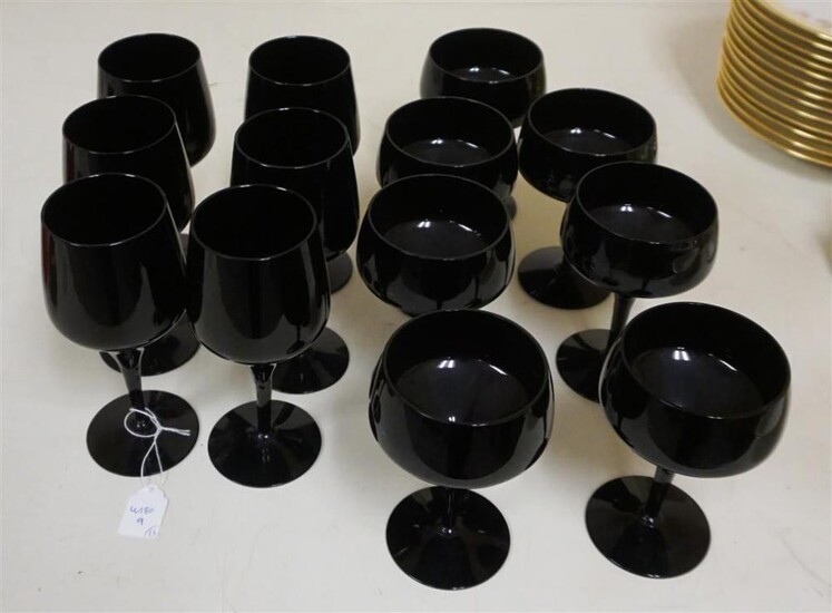 Thirteen Pieces of Morgantown Jet Black Glass Stemware