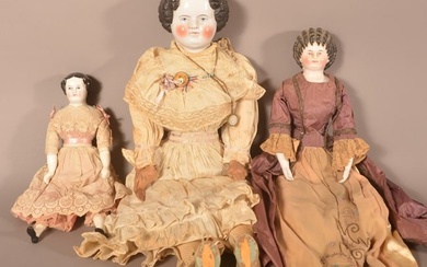 Three Antique China Head Jenny Lind Dolls.