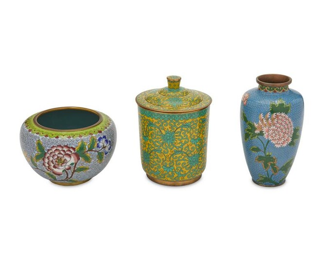 Three Chinese cloisonne table items