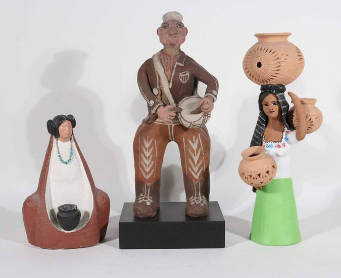 Three Native American Pottery Figures