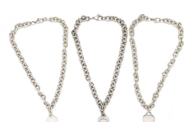 Three Sterling Silver Heart Charm Necklaces, Tiffany & Co.