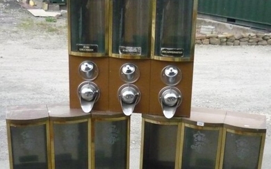 Three, three sectional coffee bean hoppers/dispensers, and a box...
