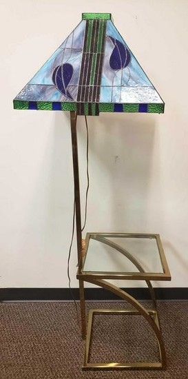 Tiffany Style Stained Glass Lamp with Glass Table