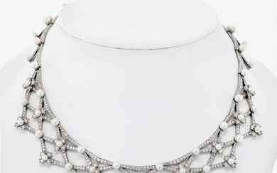 Tiffany & Co. Platinum Diamond And Pearl Collar Necklace