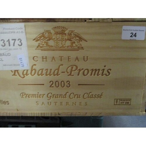 Twelve cased bottles of Chateau Rabaud-Promis 2003 Sauternes...
