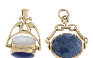 Two 9ct gold gem fob pendants