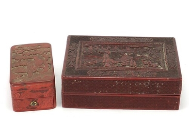 Two Chinese rectangular cinnabar lacquer boxes and covers co...