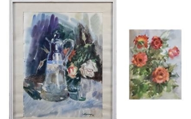 Two Floral Still Life Watercolors