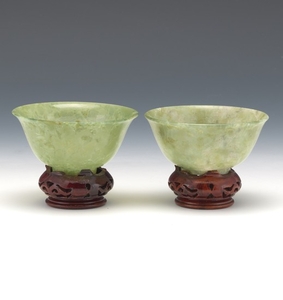 Two Moss Green Jade Bowls