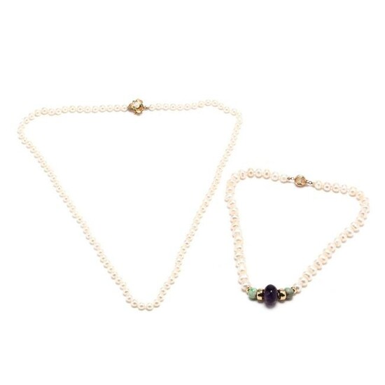 Two Pearl and Gem-Set Necklaces