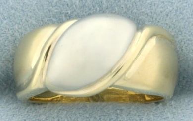 Two Tone 3 D Satin Finish Ring in 14k White and Yellow Gold