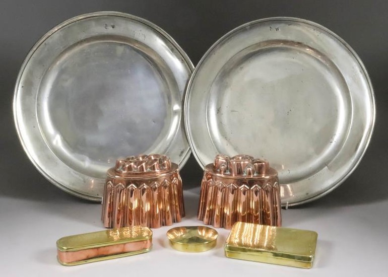 Two Victorian Embossed Copper Oval Jelly Moulds, with reeded...
