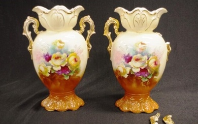 Two antique English twin handle mantle vases