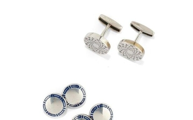 Two couple of 925 silver and blue enamel cufflinks, Bulgari, with box