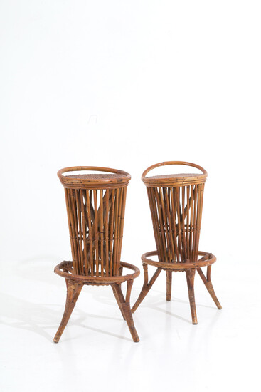 Two high rattan stools. '50s