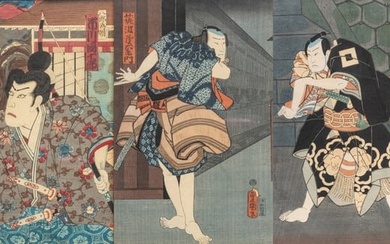 Utagawa Kunisada (Toyokuni III) (Japanese) Woodblocks in Colors on Paper, "Kabuki Actors", Group of