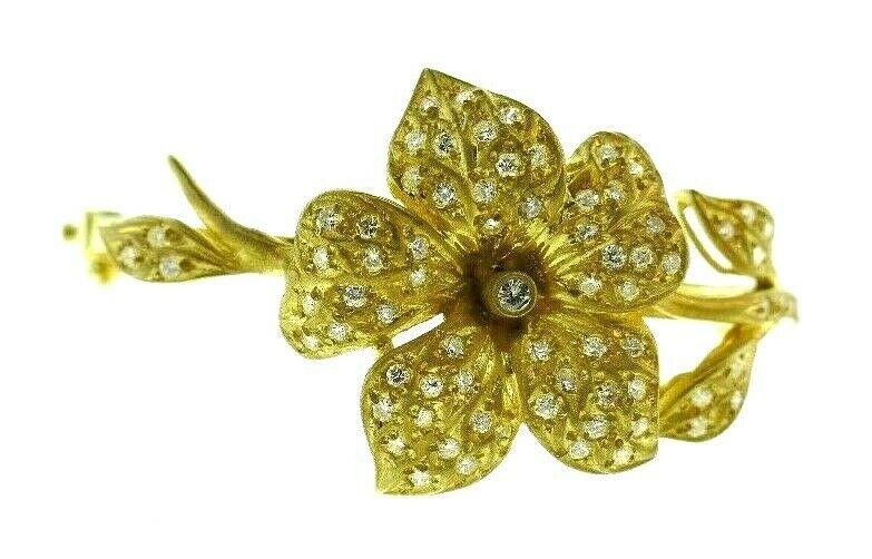 VINTAGE 14k Yellow Gold & Diamond Flower Bangle