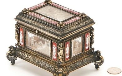 Viennese Gilt Silver, Enamel and Crystal Casket