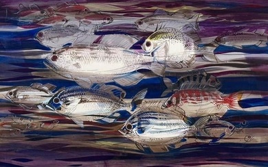 Viktor Schreckengost Watercolor, Fish in the Sea