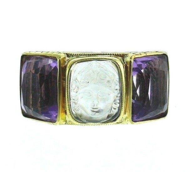 Vintage 14k Rose Gold Amethyst Carved Moonstone Ring