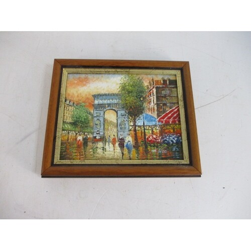 Vintage Burnett oil on canvas "Paris street after rain" Arc ...