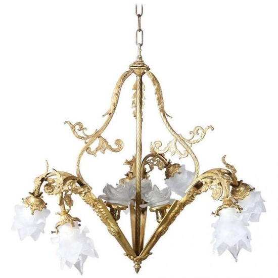 Vintage French Louis XIV Style 9-Light Gilt Chandelier