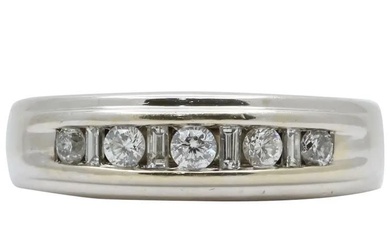 Vintage Men's Round Baguette Cut Diamond 14K White Gold Ring