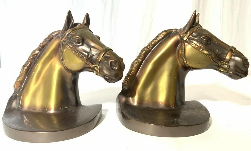 Vintage Pair Gold Toned Brass Horse Bookends